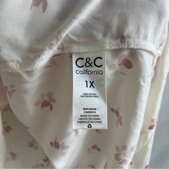 C&C California Peasant floral graphic print blouse, rayon beige boho size 1X - Picture 6 of 8